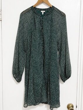 Joie Arctic Animal Spot Balloon Sleeve Dress L Green Ivory Print NWT $378